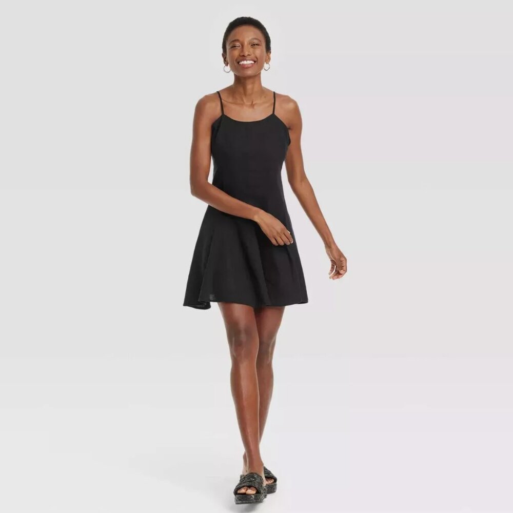 NWT Women's Beach Bungalow Linen Mini Dress - A New Day Black Medium